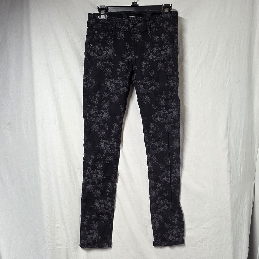 Hudson Collin Skinny Midrise Jeans Black with Floral Pattern Size 26